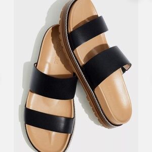 Madewell Charlie Black Leather Double Strap Slide Sandal Molded Sole SZ 6.5